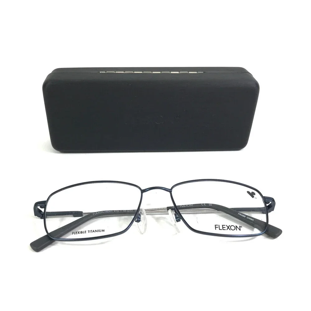 Flexon Eyeglasses Frames H6001 413 Midnight Navy Blue Silver Wire Rim 55-17-145